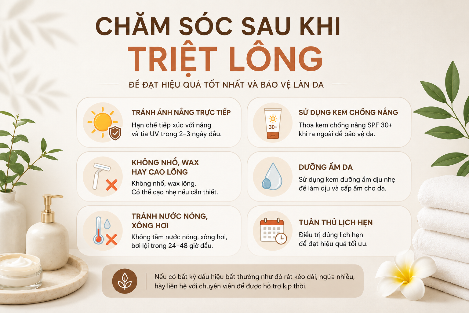 chăm sóc sau khi triệt lông