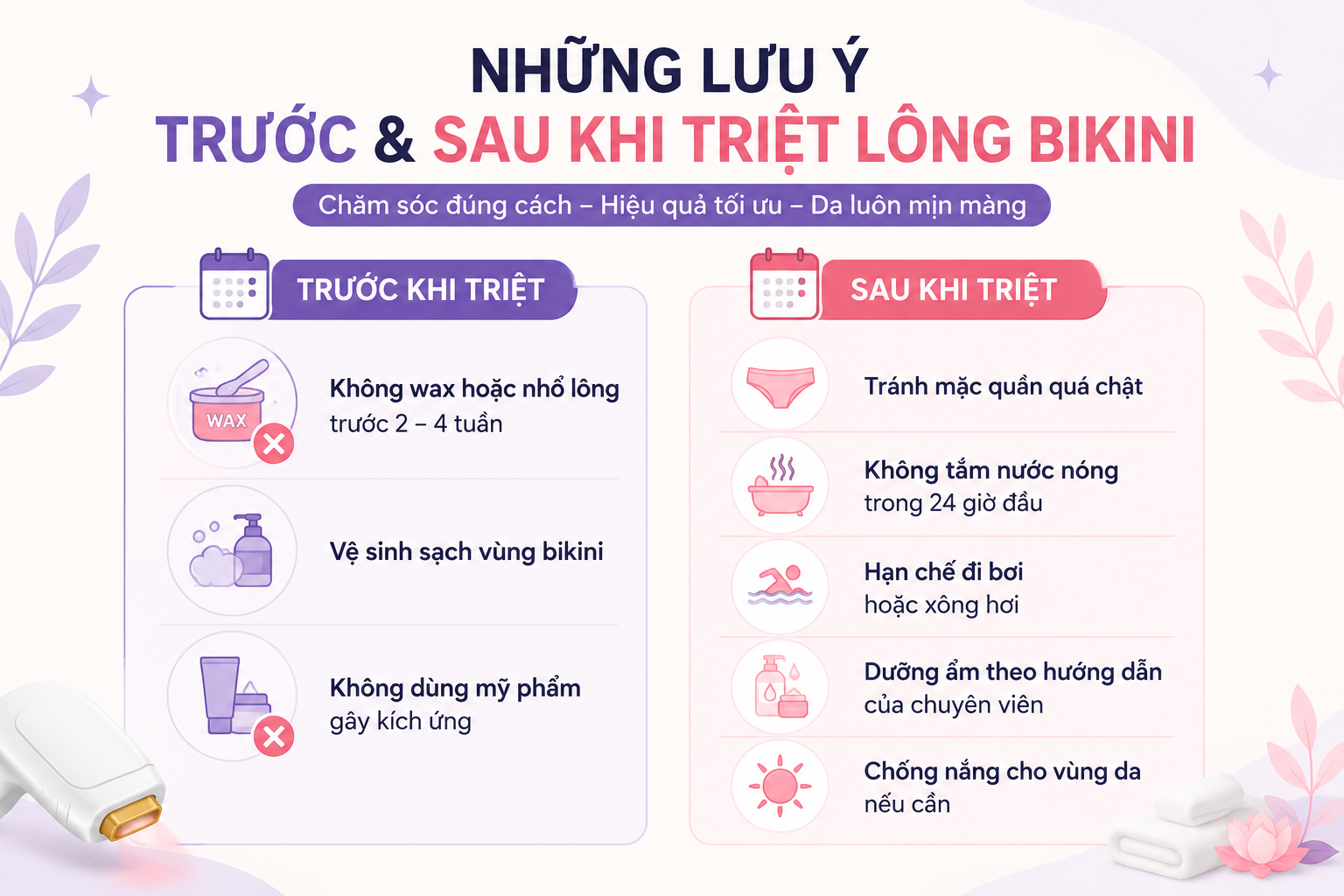những lưu ý trước và sau triệt lông