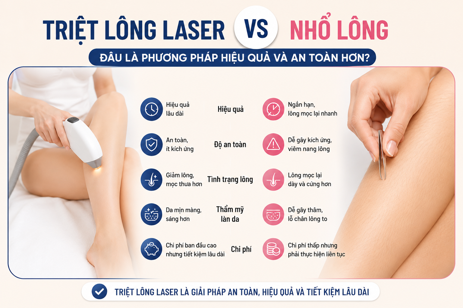 So sánh triệt lông với nhổ lông
